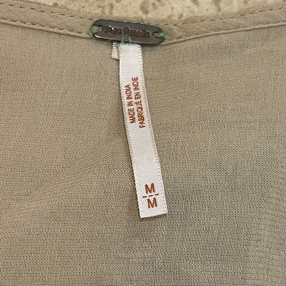 Free People M Janpath Romper | Boho Bell Sleeve, Fall Floral, Blue Beige - Picture 3 of 7